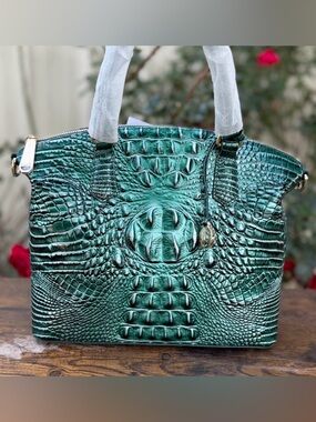 RARE FIND 💚 PERFECT EYE NWT BRAHMIN DUXBURY ENCHANT GREEN MEDIUM LEATHER FIRM$